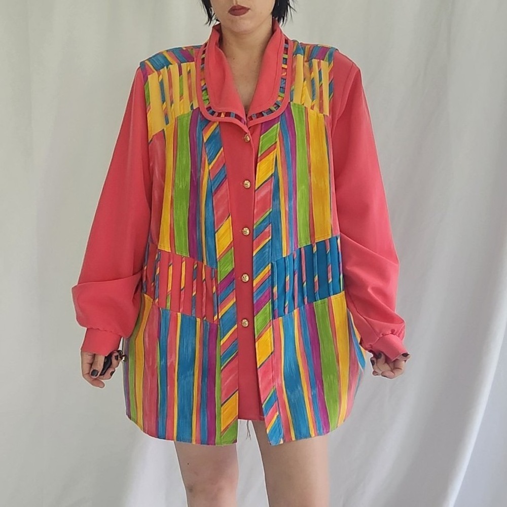 90s Coral and Rainbow Top and Vest Set